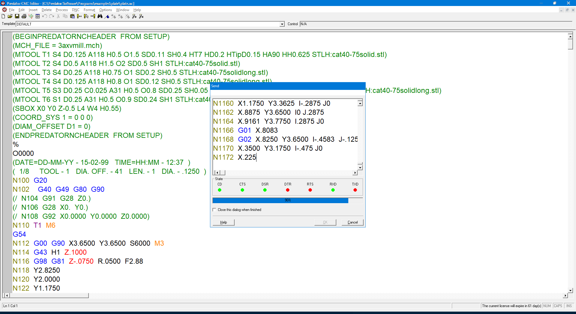 Predator CNC Editor with RS232 communications